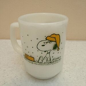 Fire King Milk Glass Vintage 1958 Snoopy Mug Cup Winter Snow "French Toast"